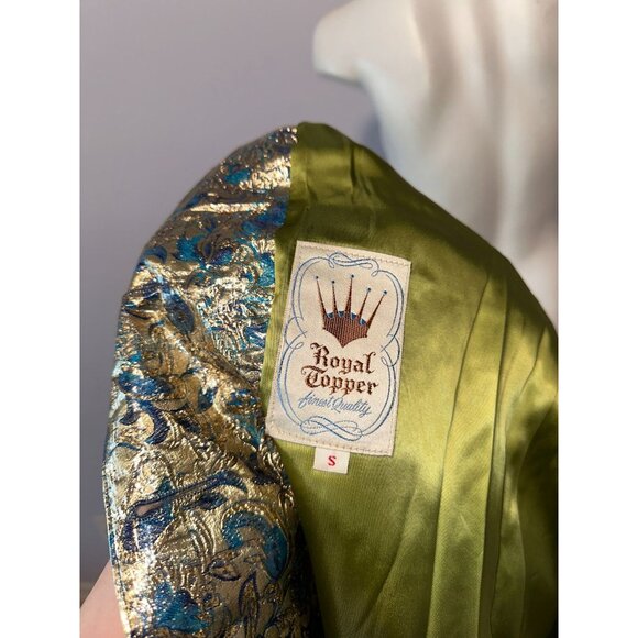 Vtg 60s Royal Topper Gold Blue Paisley Floral Jacket Size Small Plastic Rain - Picture 4 of 6